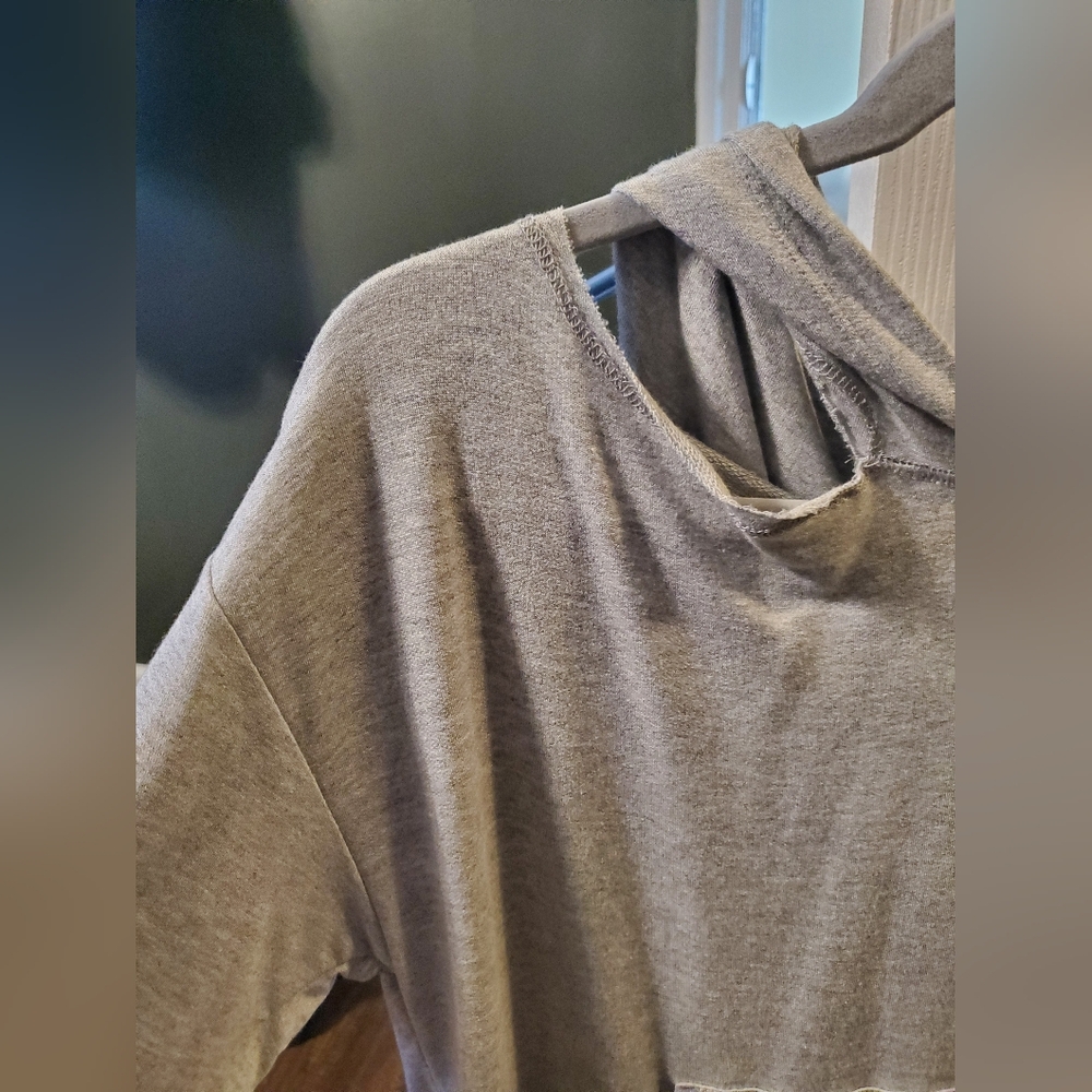 Asymmetrical Cut Out Shoulder Hooded Top - Picture 2 of 5